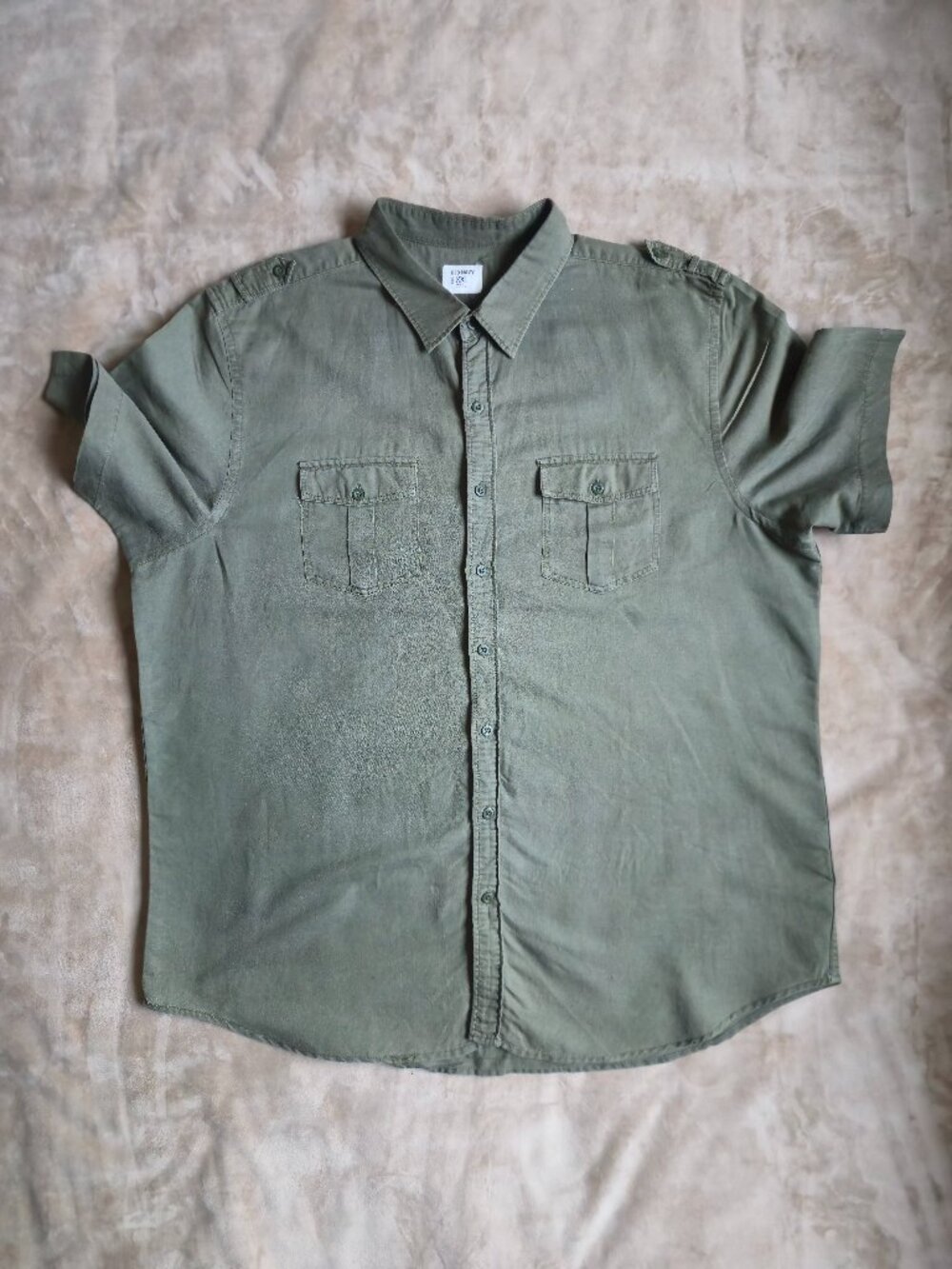 Old Navy Linen Blend Button Down Safari Camp Shirt Olive Green Men's XXL